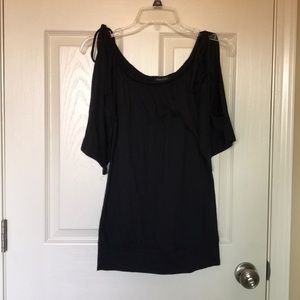 Black Cut Out Sleeved Short Sleeve Top